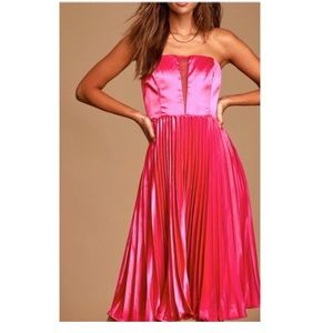 Just Like a Movie Magenta Strapless Midi Dress